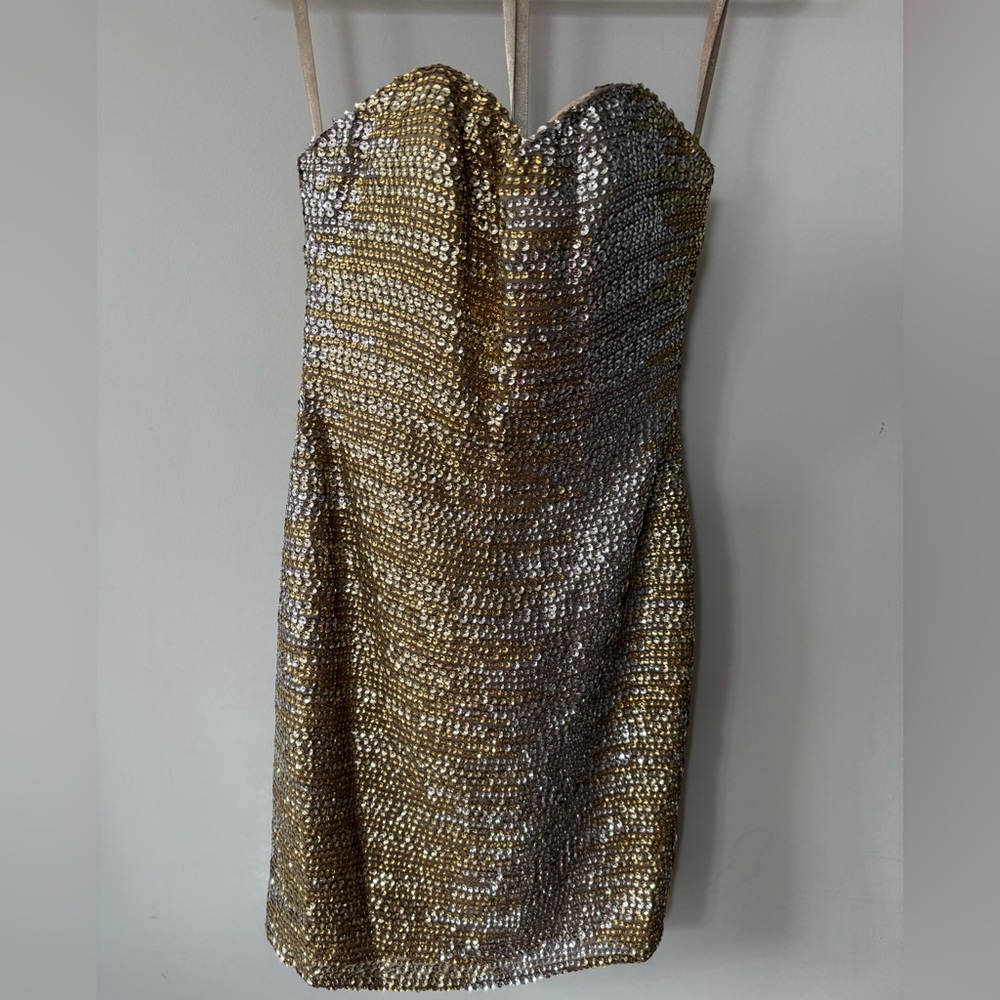 Scala Strapless Gold and Silver Dress